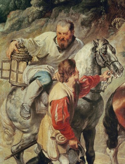 De koster die de priester vergezelt die de eucharistie naar een stervende man brengt, voor 1630 door Peter Paul Rubens